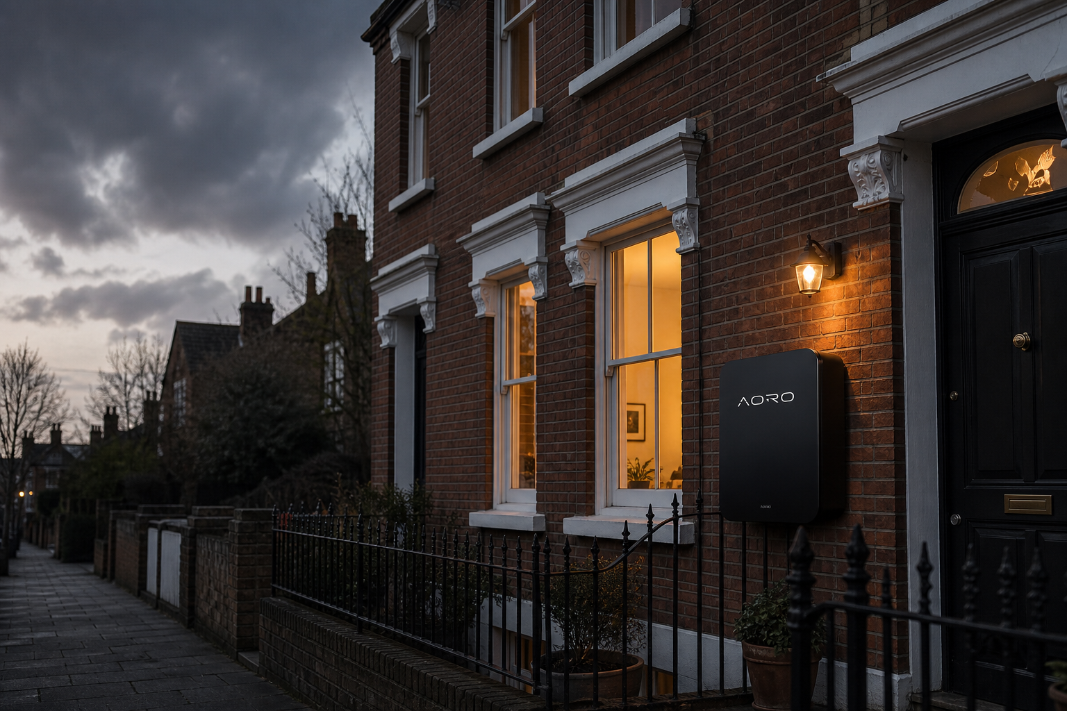 London home with AORO battery storage on exterior wall