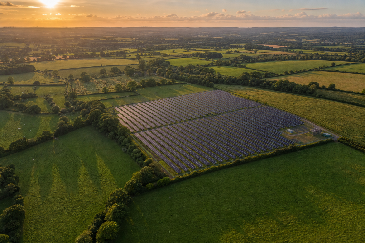 UK farmland with AORO ground-mounted solar installation